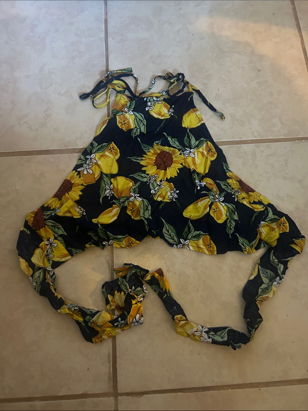 True Destiny Navy Crop Top with Yellow Sunflower Print
